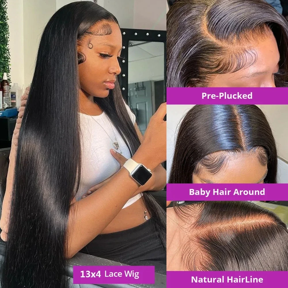 40 Inch 13x6 Hd Straight Lace Frontal Wigs Transparent Brazilian Lace Front Human Hair Wig For Women 360 Full Lace Wig 3