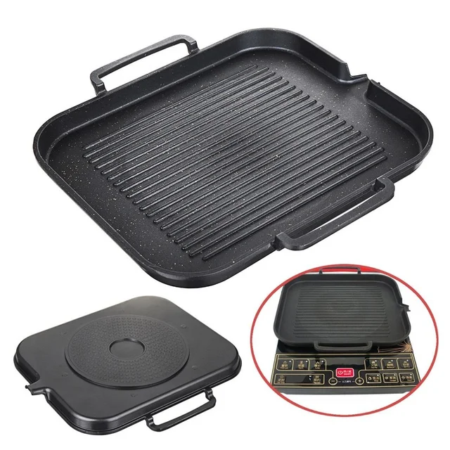 Kitchen Non-Stick Cooking Grill Pan Cast Iron Reversible Griddle Pan Plate Large Hot Induction Cooking With Handles