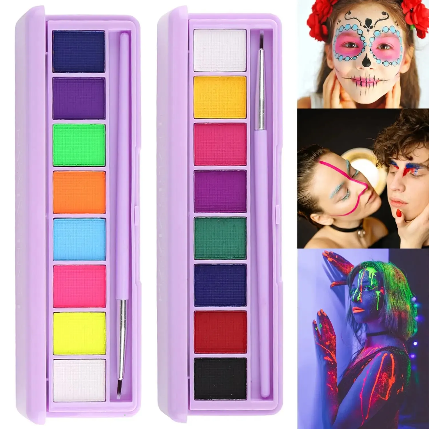 Water Activated Eyeliner Palette Neon Face Paint Colored Halloween Liner Eyeliner UV Blacklight Fluorescent Glow Face Body Paint body face paint,face body paint