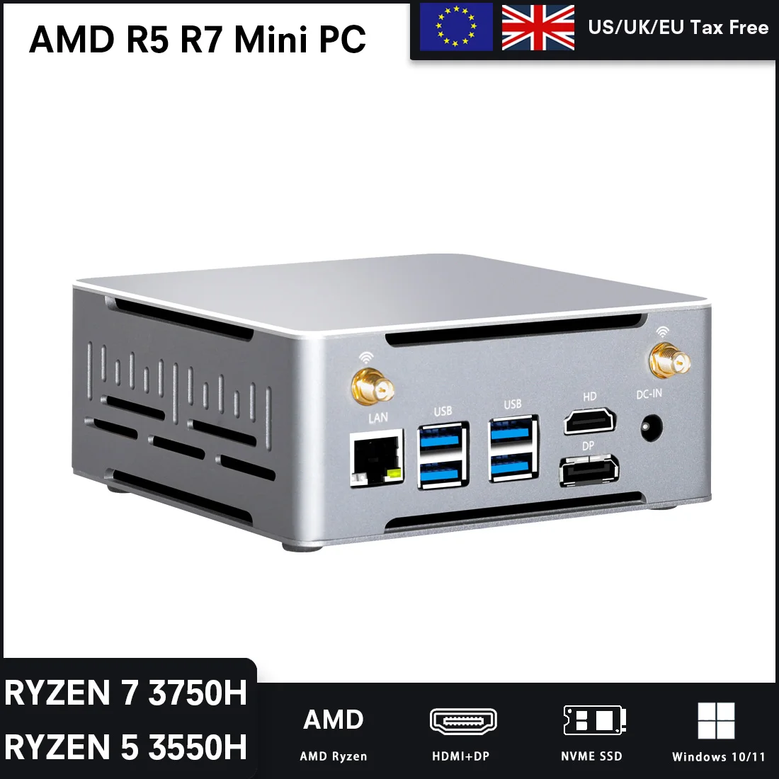 Nuc Amd Ryzen 7 3700u Fan Mini Pc 4k Htpc Ddr4 Nvme Ssd Hdmi Dp Type-c  Windows10pro 11 Gaming Desktop Computer Wifi 6 Bluetooth - Barebone & Mini  Pc -