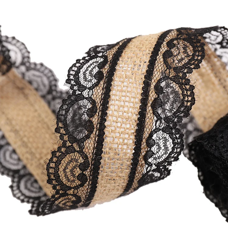 2.5cm Jute Burlap Ribbon and White Black Lace Decoration DIY Handmade Crafts Fabric Wedding Christmas Halloween Party Decor Tape ribbon decoration ribbon supplies jute ribbon fabric craft supplies
