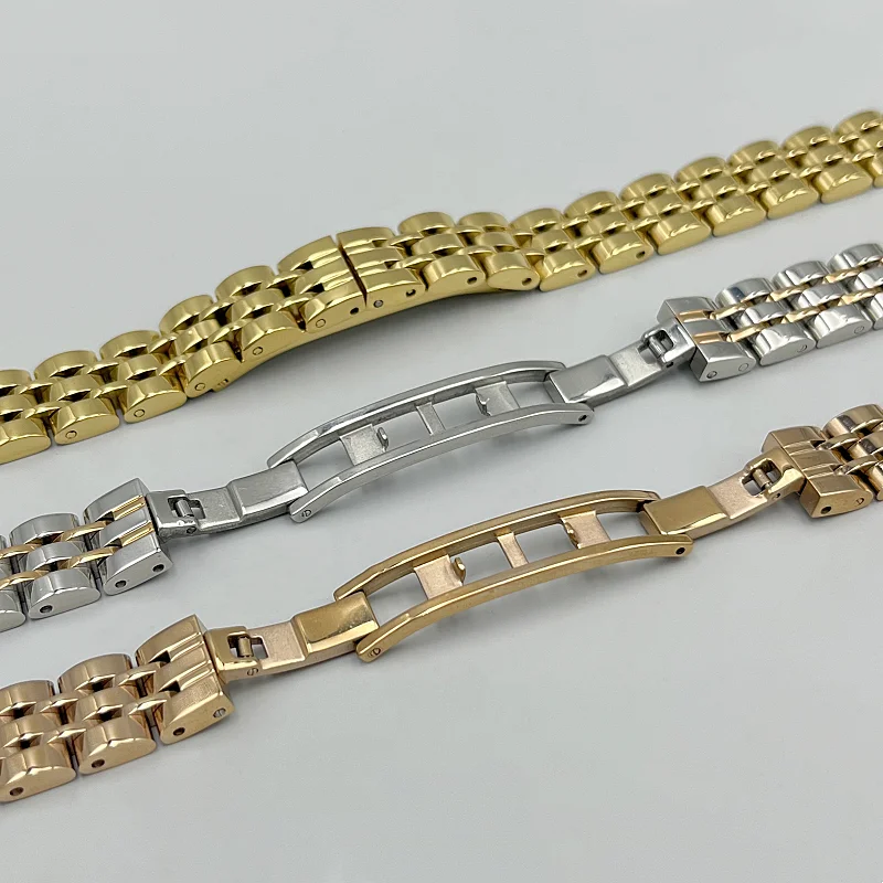 Elegant Solid Metal Polished Watchbands - Silver, Gold, Rose Gold Stainless Steel Bracelet Strap