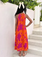 Robe décontractée pour filles, robe d'été tropicale à fleurs, dos nu, avec fente, en orange vif, adaptée aux enfants de 8 à 12 ans 2