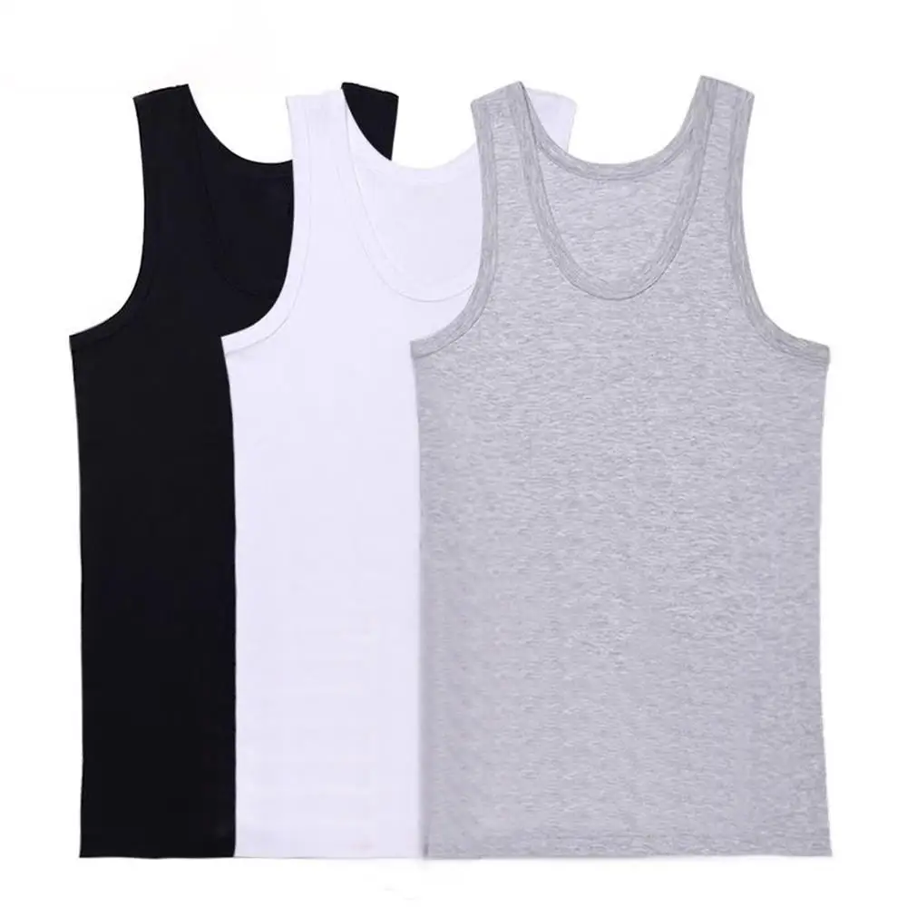 Men's Pure Cotton Tank Tops Casual Sports Vest Summer Plus Size Singlets Simple Sports Fitness Bodybuilding Sleeveless T-shirt