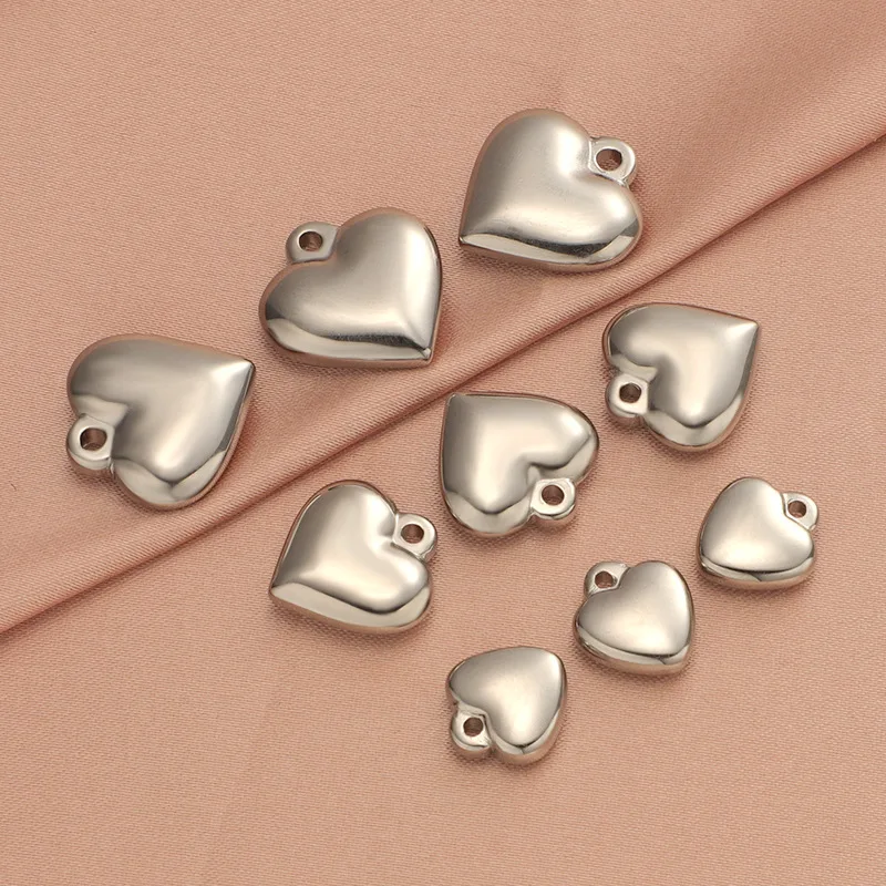 

WZNB 5Pcs Solid Hearts Charms for Jewelry Making Stainless Steel Pendant Diy Earring Bracelet Necklace Handmade Accessories