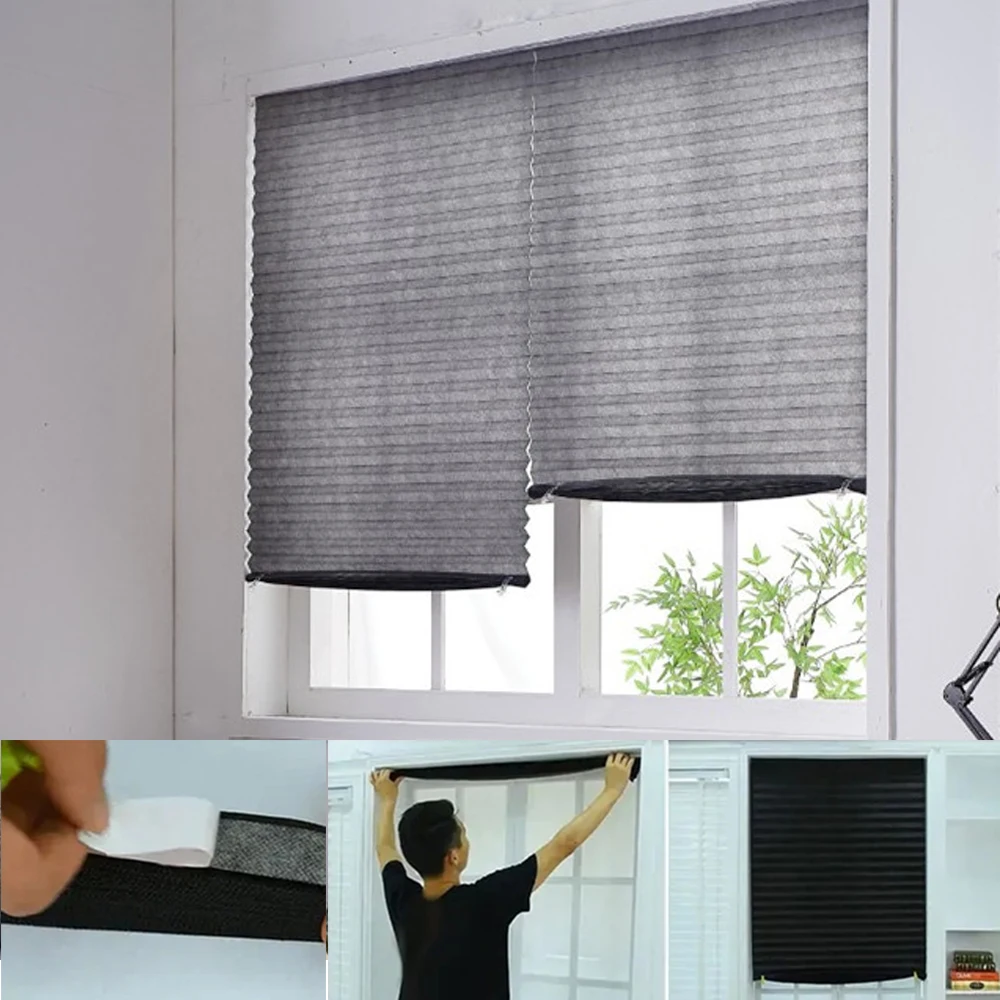 

1PC Self-Adhesive Non-Woven Pleated Blinds Bedroom Home Privacy Curtains No-hole Punching Blackout Curtain Rideaux non tissés