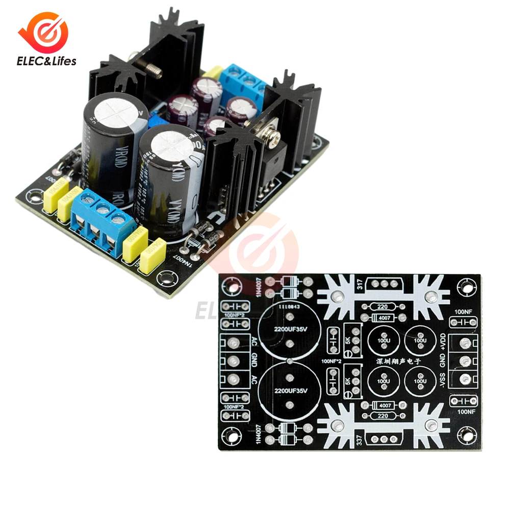 

AC-DC LM317 LM337 Adjustable Voltage Regulator Power Supply Positive Negative Dual Power 5V 12V 24V PCB FOR Amplifier