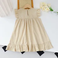 Robe brodée à volants pour filles, robes pour enfants, bord, fibre, dentelle, col rond, poche, vêtements pour enfants, été, ingent 3