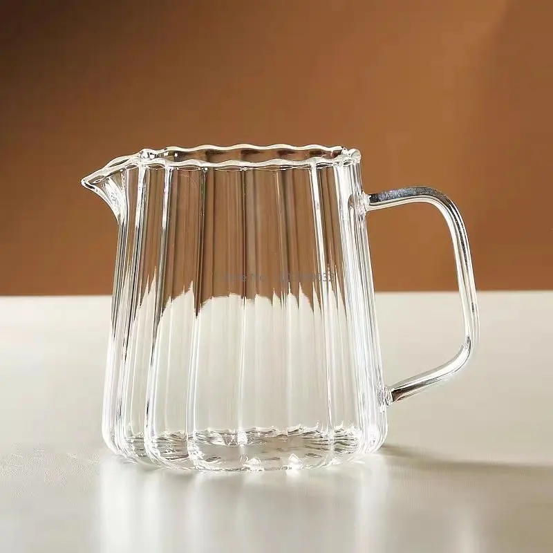 Stripe Heat-resistant High Borosilicate Glass Teahouse Tea Set Accessories Chahai Milk Glass Pitcher Coffee Pot 150/410/575ml glass pitcher