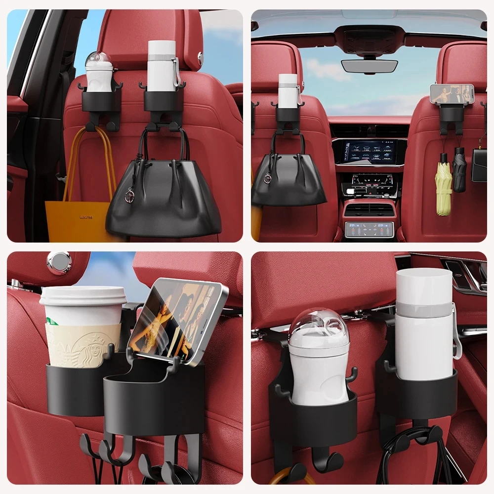 Car Seat Hook Hanger Car Seat Headrest Hook Hanger Storage Organizer Universal with Cup Holder for Handbag Fit Universal Vehicle Car Accessories