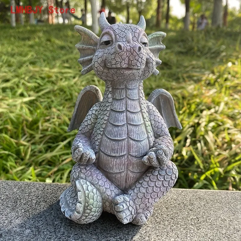 

LMHBJY Garden Statue Meditation Dragon Decoration Resin Crafts Cute Meditation Dragon Outdoor Courtyard Home Decoration