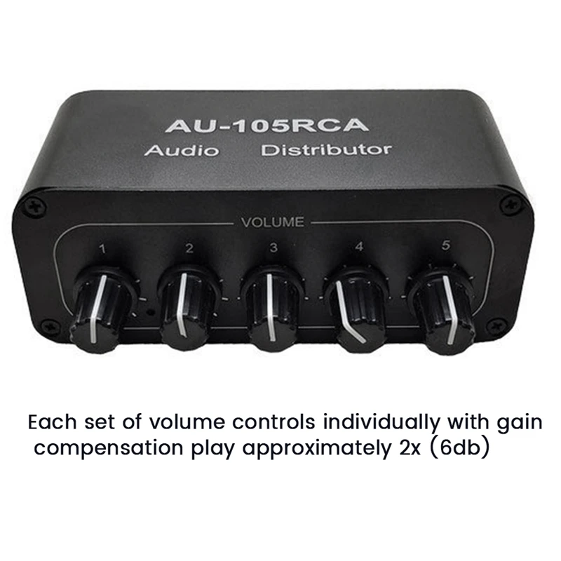 5CH Audio Distributor Stereo Audio Mixer 1 Input 5 Output RCA Splitter For Power Amplifier