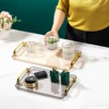 1pc Storage Tray, Household Rectangular Storage Rack, Transparent And Simple Storage Tray With Golden Handle, For Living Room, D 1