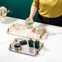 1pc Storage Tray, Household Rectangular Storage Rack, Transparent And Simple Storage Tray With Golden Handle, For Living Room, D 1