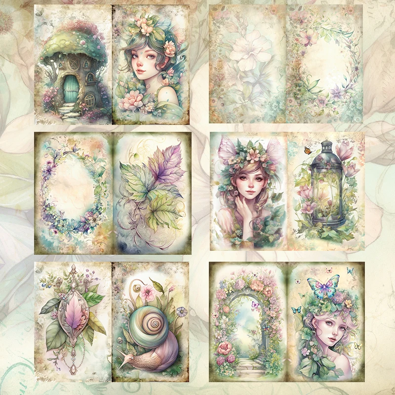 56pcs Paper and Sticker Spring Forest Fairy Theme for Gift Tag DIY Paper Craft for Junk Journal Scrapbooking Adventure Alblum