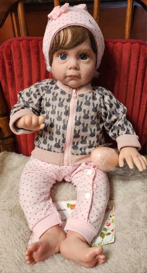 

55CM Bebe Doll Reborn Toddler Maggi In Brown Rooted Hair Soft Touch 3D Skin with Visible Veins High Quality Art Doll