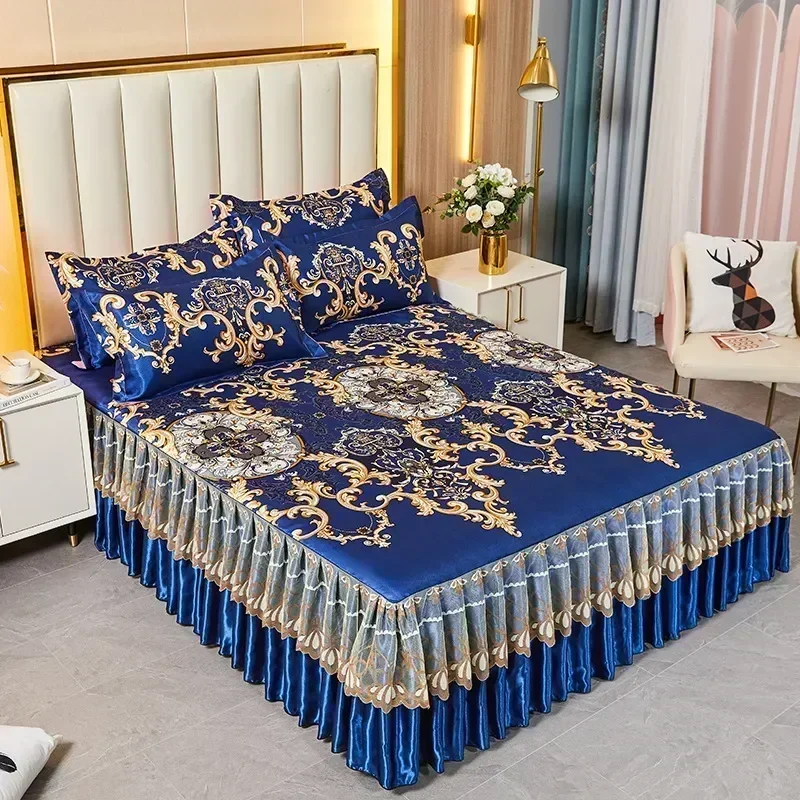3Pcs Summer Bed Skirt Style Bedspread Lace European Style Three Piece Set Skirt Style Bed Cover Mattress Dust Protection Cover 1