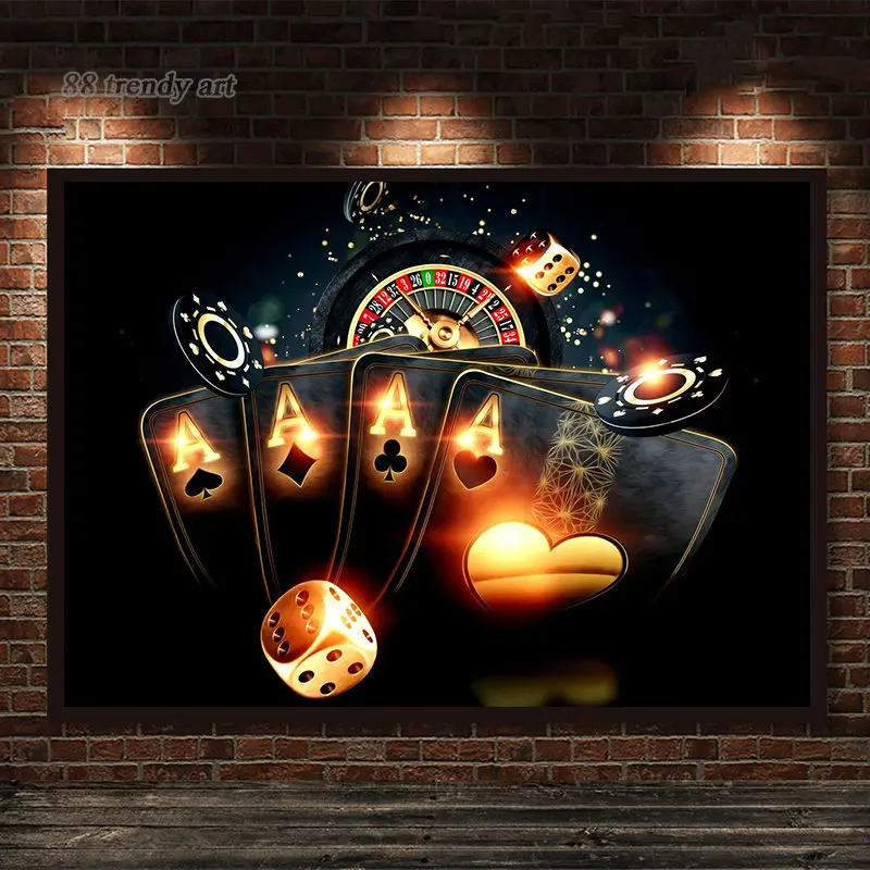 Modern Casino Royale Gambling Wall Art Decoration Paintings Luxury Poker Canvas Poster Casino Card Game Pictures Home Decor