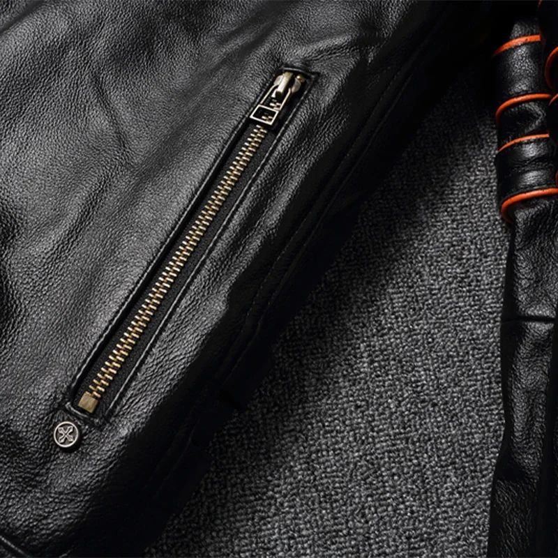 جاكيت رجالي من جلد البقر بطبقة أولى ، معطف ضيق كبي...