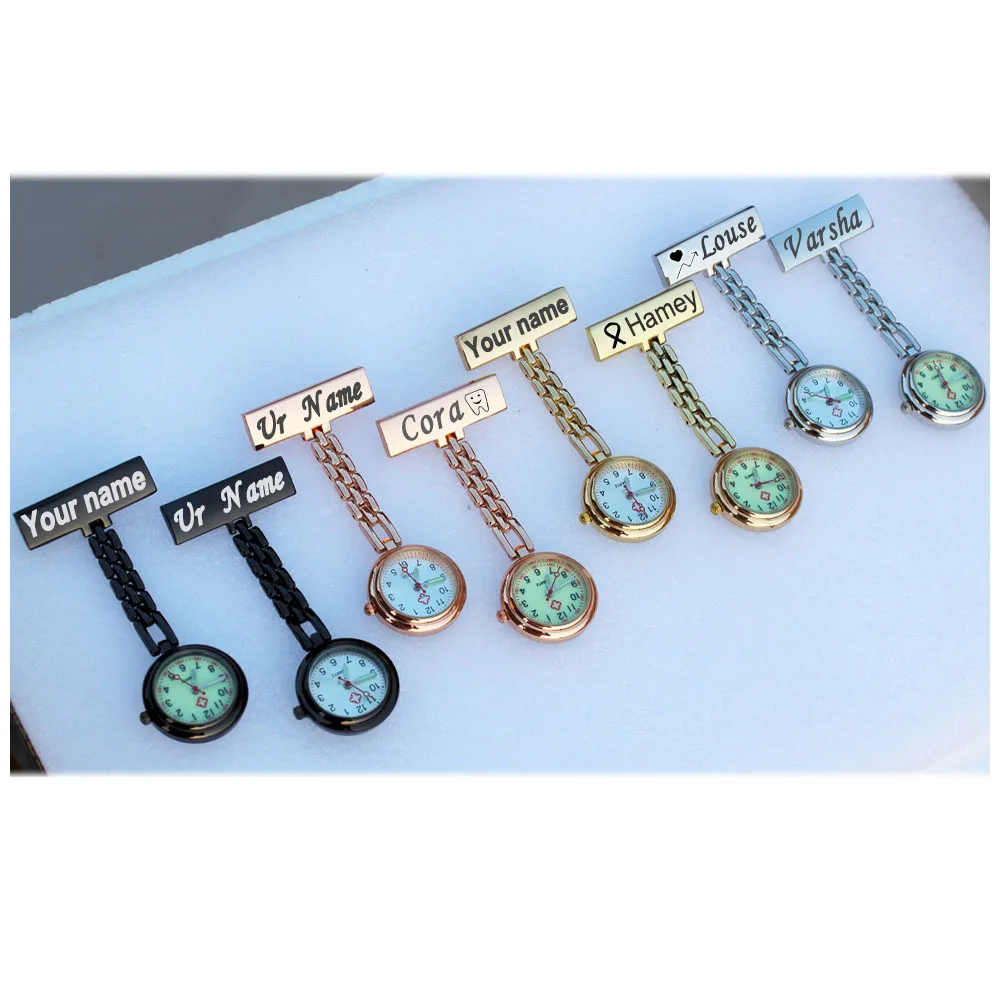 Medical Brooch Pins Personalize Customize Engraved Stainless Steel Lapel Pin Brooch Rose Gold Fob Nurse Watch