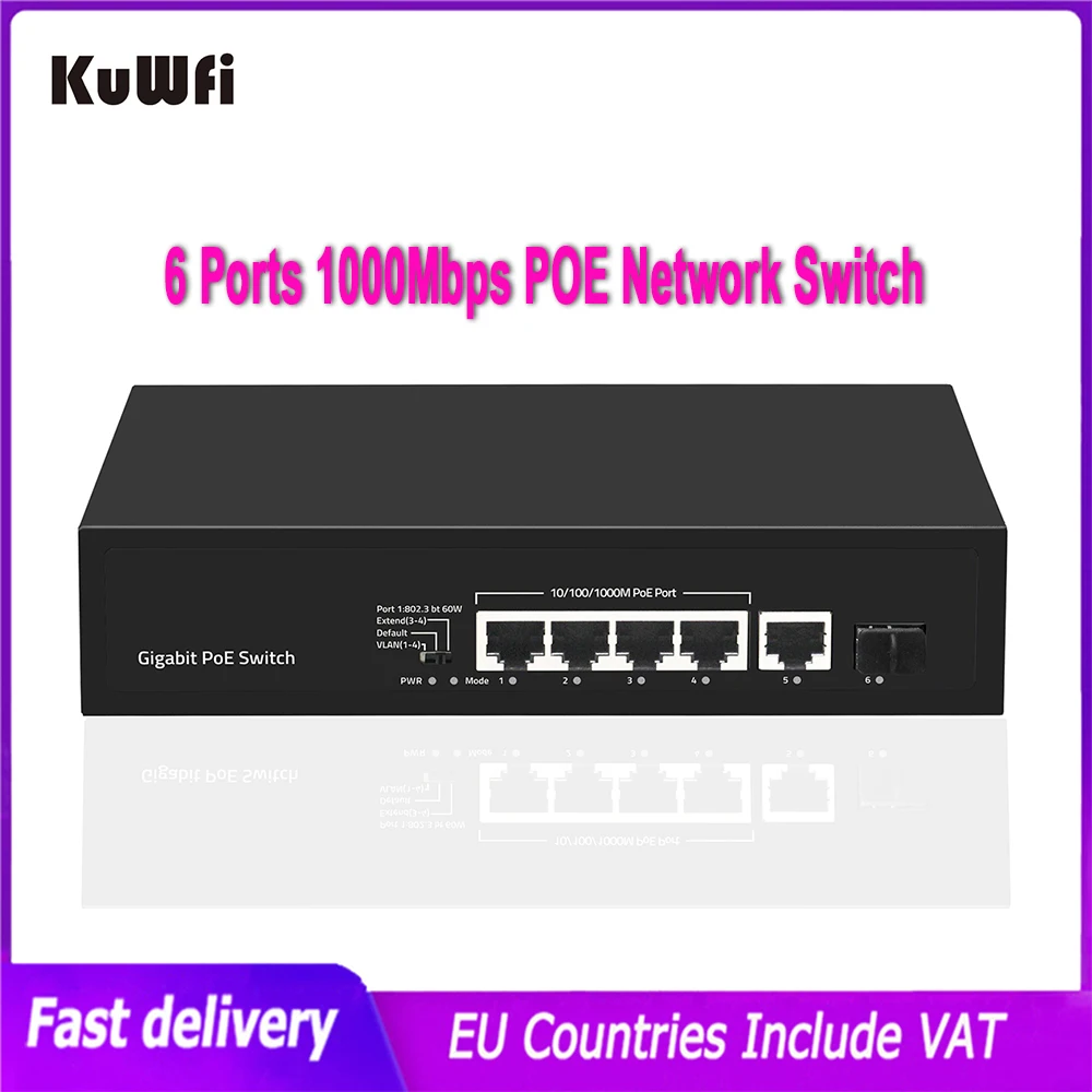 kuwfi-6-портов-poe-сетевой-коммутатор-4-10-100-1000-Мбит-с-гигабитный-коммутатор-ethernet-poe-порт-10-Гбит-с-переключение-емкость-plug-play