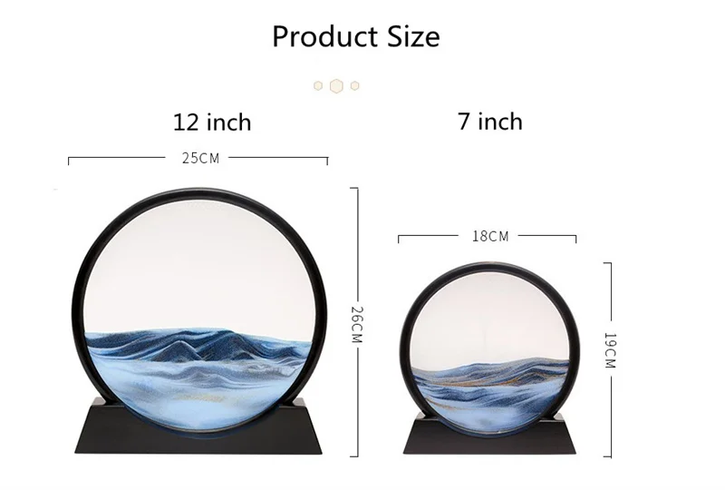 12 inch Moving Sand Art Picture Round Glass 3D Deep Sea Sandscape In Motion Display Flowing Sand Frame Sand PaintingHome Decora