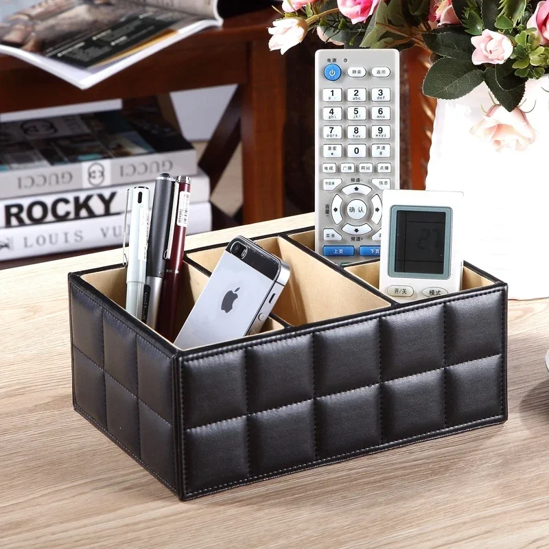 

Office High Quality Luxury Box Storage Phone Remote Leather Home Holder Control Makeup PU Organizer Cosmetic