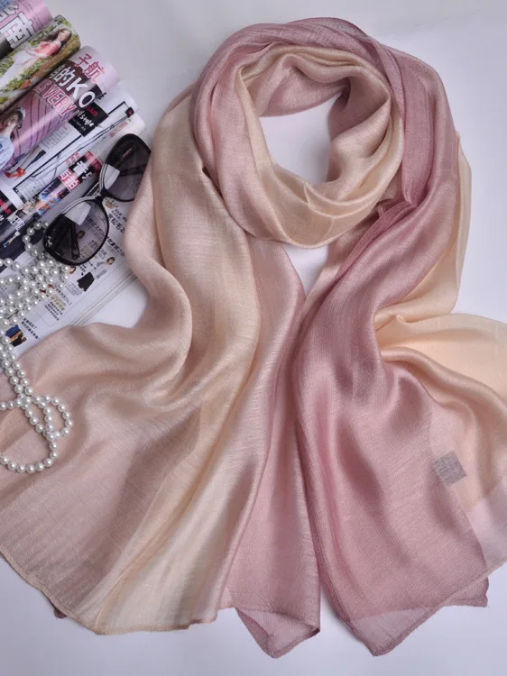 Multipurpose Women Gradient Silk Satin Hair Scarf Fashion Neckerchief Female Hair Ties Headband Ornament FemaleBag Scarves