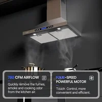 36 Inch Stainless Steel Wall Mount Range Hood 780CFM 4-Speed Touch Panel Adjustable Timer Remote Control Dishwasher-Safe Filters 2