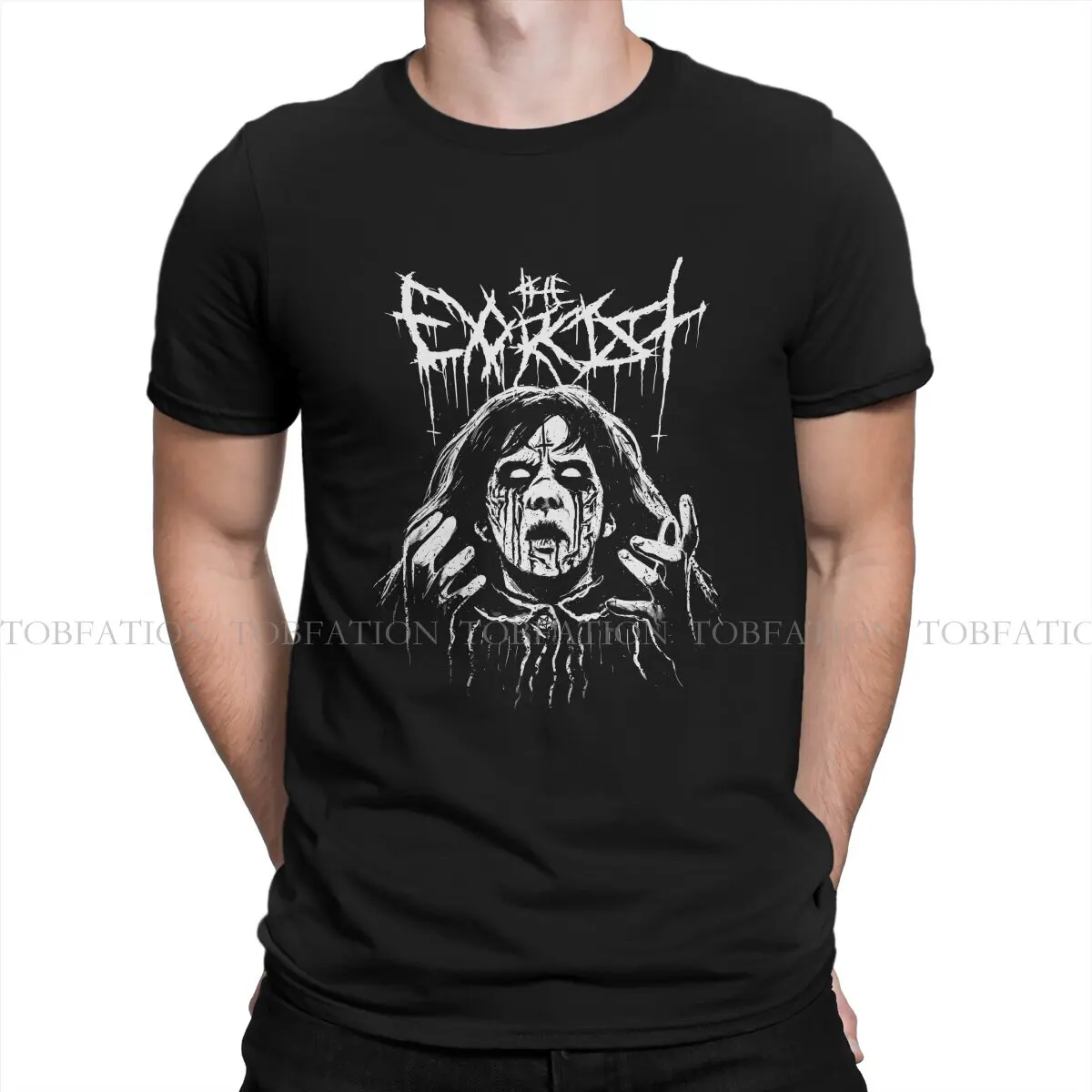 

Black Metal Exorcism Round Collar TShirt The Exorcist Horror Film Pure Cotton Fabric T Shirt Man's Tops Individuality Oversized