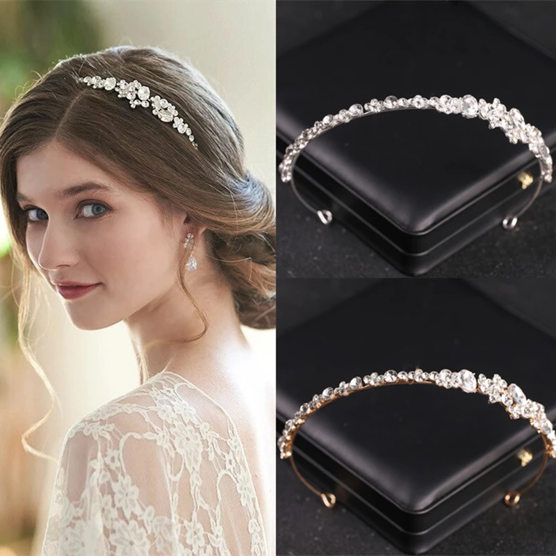 Trendy Bride Headband Silver Color Rhinestone Crystal Tiara Wedding Crown Princess Tiara Jewelry Bride Wedding Hair Jewelry Gift