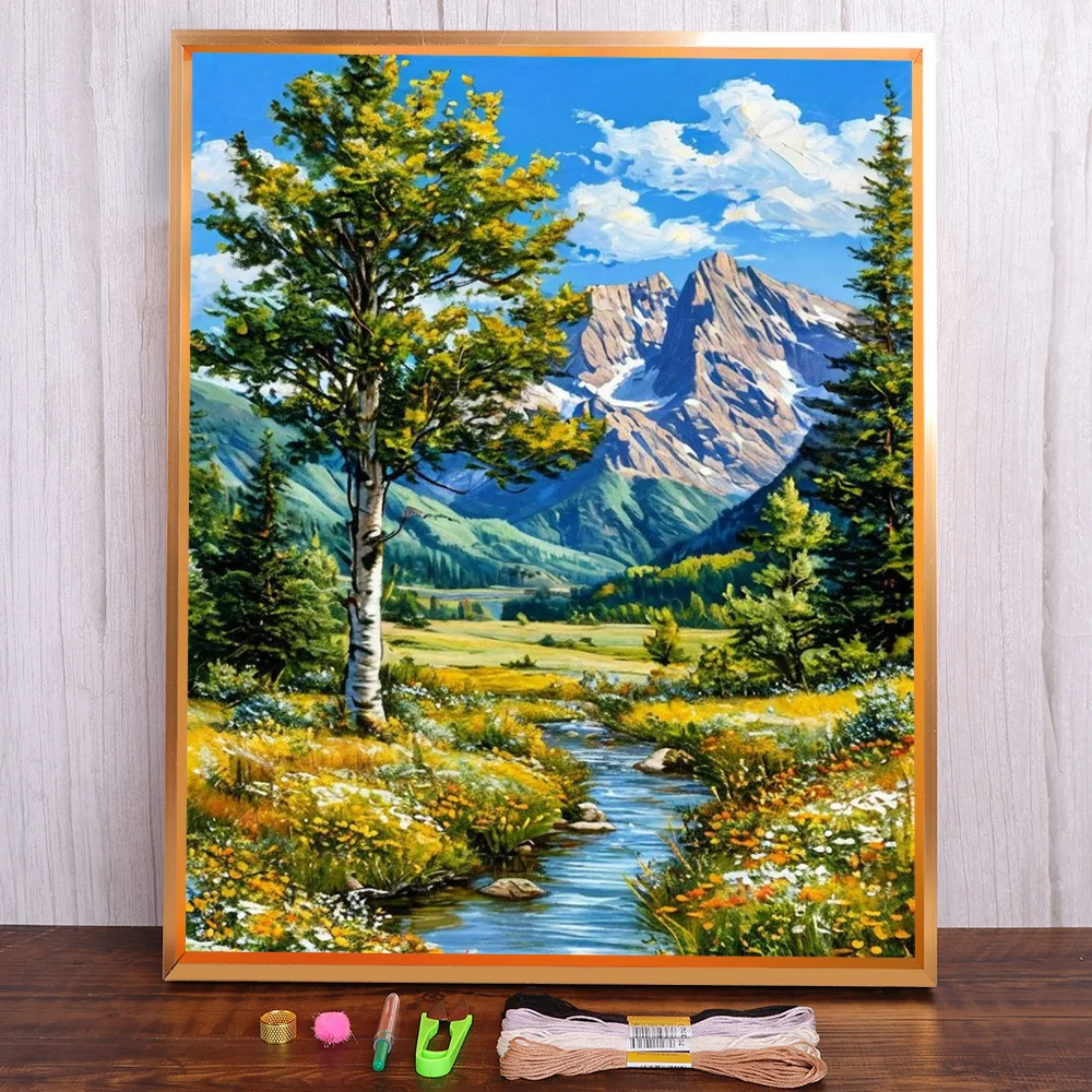 Landschaft Schnee Berg Bedruckter Stoff Kreuzstich Set Stickerei Stricken Handarbeiten Handwerk Malerei Gestempeltes Nadeldesign