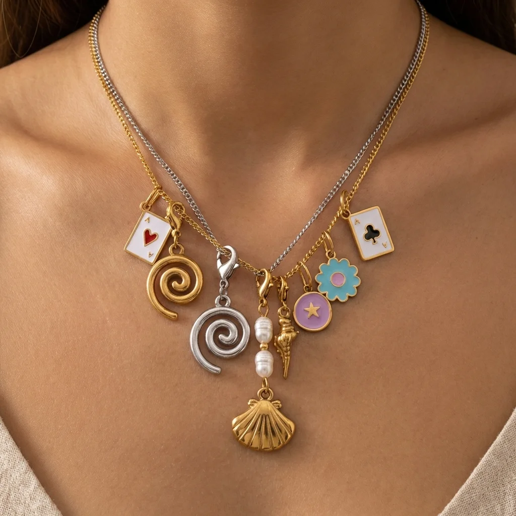 3 Stück einfache Freizeit-Anhänger in Form von Muscheln, rosa Sternen und Blumen zum Selbermachen von Schmuck.