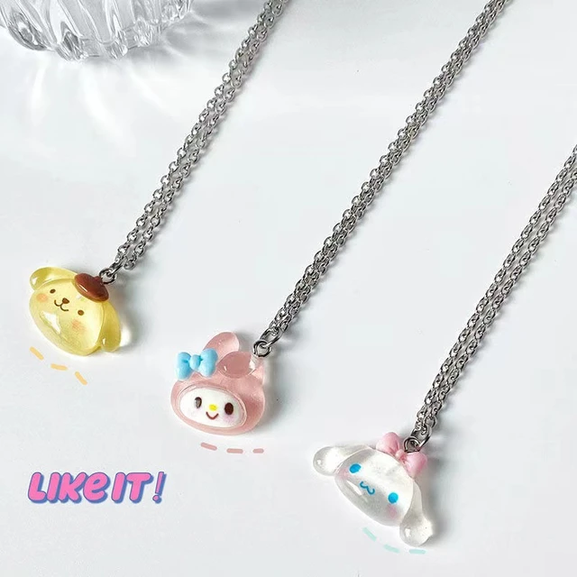 Kawaii Sanrio Necklace Anime Hello Kitty Kuromi Couple Golden Silver  Clavicle Chain Accessories Girl Birthday Christmas Gift