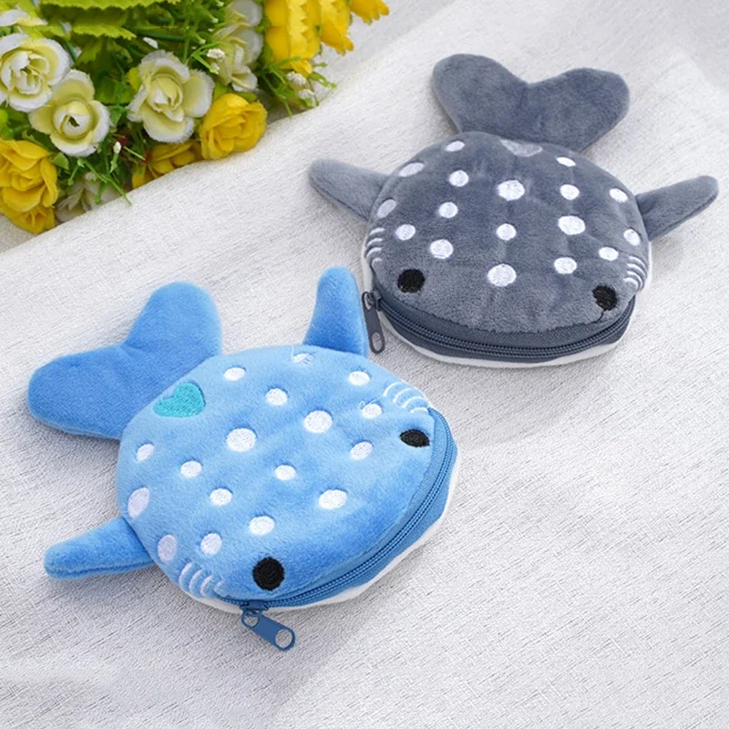 Fashion Cute Blue Shark Mini Whales Coin Purse Plush Zipper Coin Wallet Designer Women's Small Change Bag Key Earphone Pouch coin purse plush coin purse coin wallet change bag women wallet