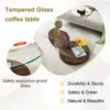 Glass Coffee Table,Modern Round Tempered Glass Coffee Tables for Living Room,Cocktail Table for Small Space Home Office (Walnut) 5