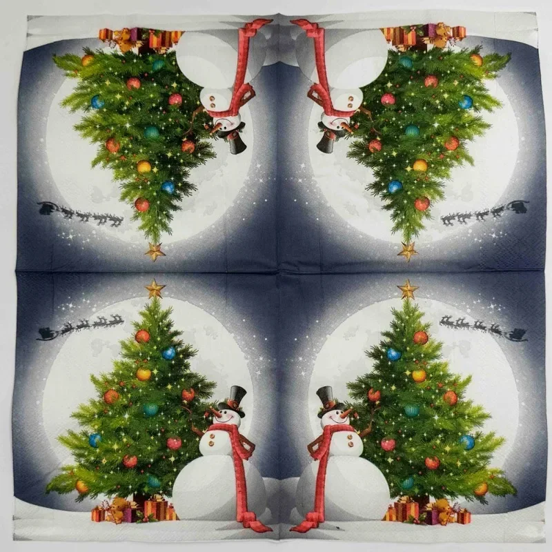 Christmas Party Decoration Paper Christmas Tree Snowman Printed Disposable Napkin Element Wine Glass Flower 20p