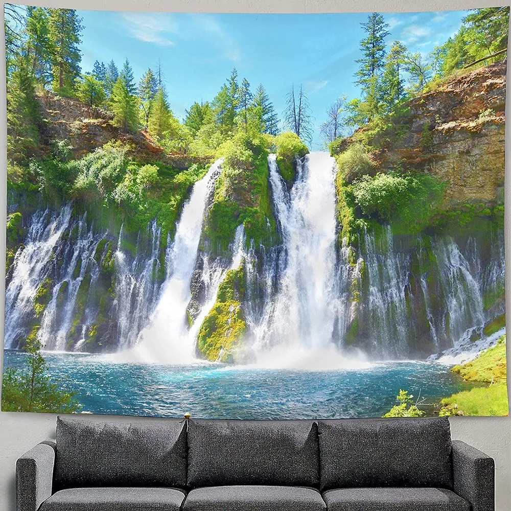

Lunarable Misty Tapestry Waterfall Tree Covered Mountain Nature Scenery Tapestries Bedroom Living Room Dorm Decor Wall Hanging