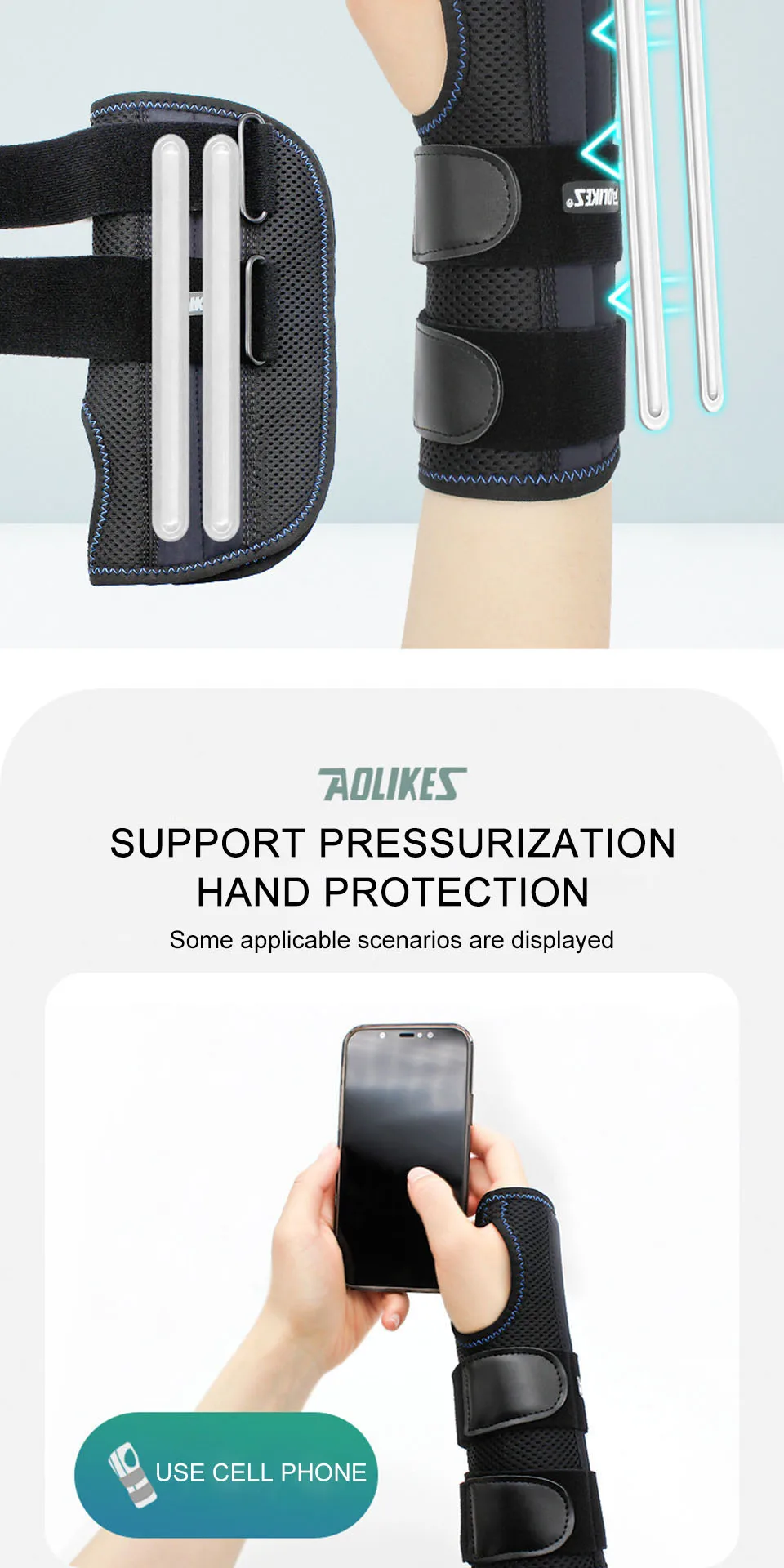 AOLIKES 1PCS Wrist Brace for Carpal Tunnel Relief Night Support, Support Hand Brace with 3 Stays, Adjustable Wrist Support Splint