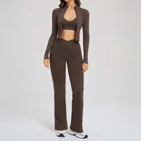 Ensemble de yoga 3 pièces pour femmes, vêtements de sport, ensemble de tenue de sport, vêtements de fitness féminins, leggings à taille haute à fermeture éclair, manches longues, combinaison de sport 4