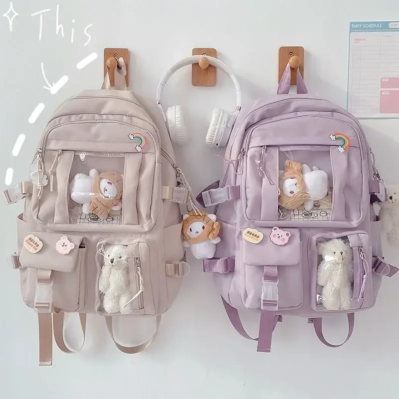 Sweet Cute Nylon Backpack for Women Classic Causal Designer Girl Backpack Bag Doll Pendant Fashion School Bag for Girl 1