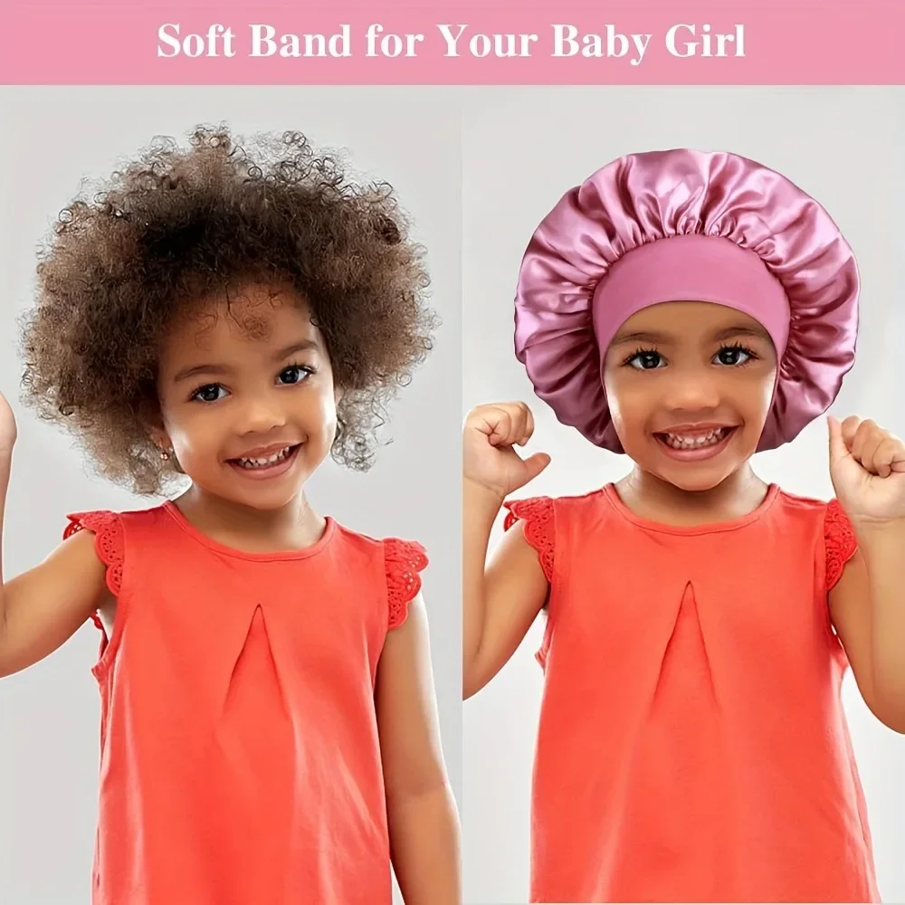 2Pcs Girls Solid Color Satin Headband, Stretchy Satin Sleeping Hat for Infant Girls, Hair Care Shower Cap Accessories