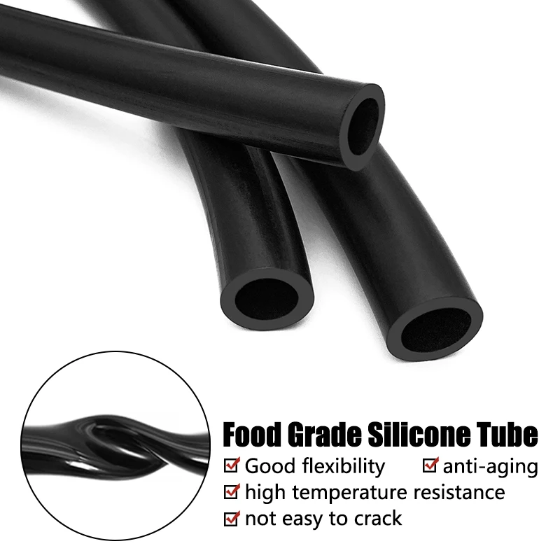 2-Meter Flexible Black Transparent Food-Grade Silicone Rubber Hose - Nontoxic Tubing