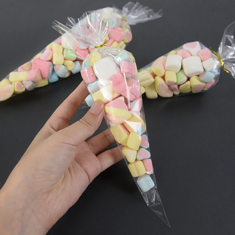 50 stücke Transparent Kegel Süßigkeiten Taschen Hochzeit Gefälligkeiten Süße Kekse Lagerung Verpackung Zellophan Tasche Geburtstag Ostern Party Decor Geschenk – Detail 11