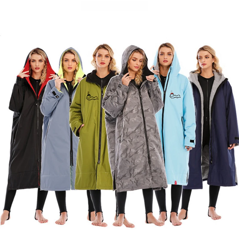 

Adults Waterproof Surf Changing Robe Outdoor Coat Wool Jacket Hooded Cloak Beach Surfing Pool Lining Anorak Raincoat Unisex M/L