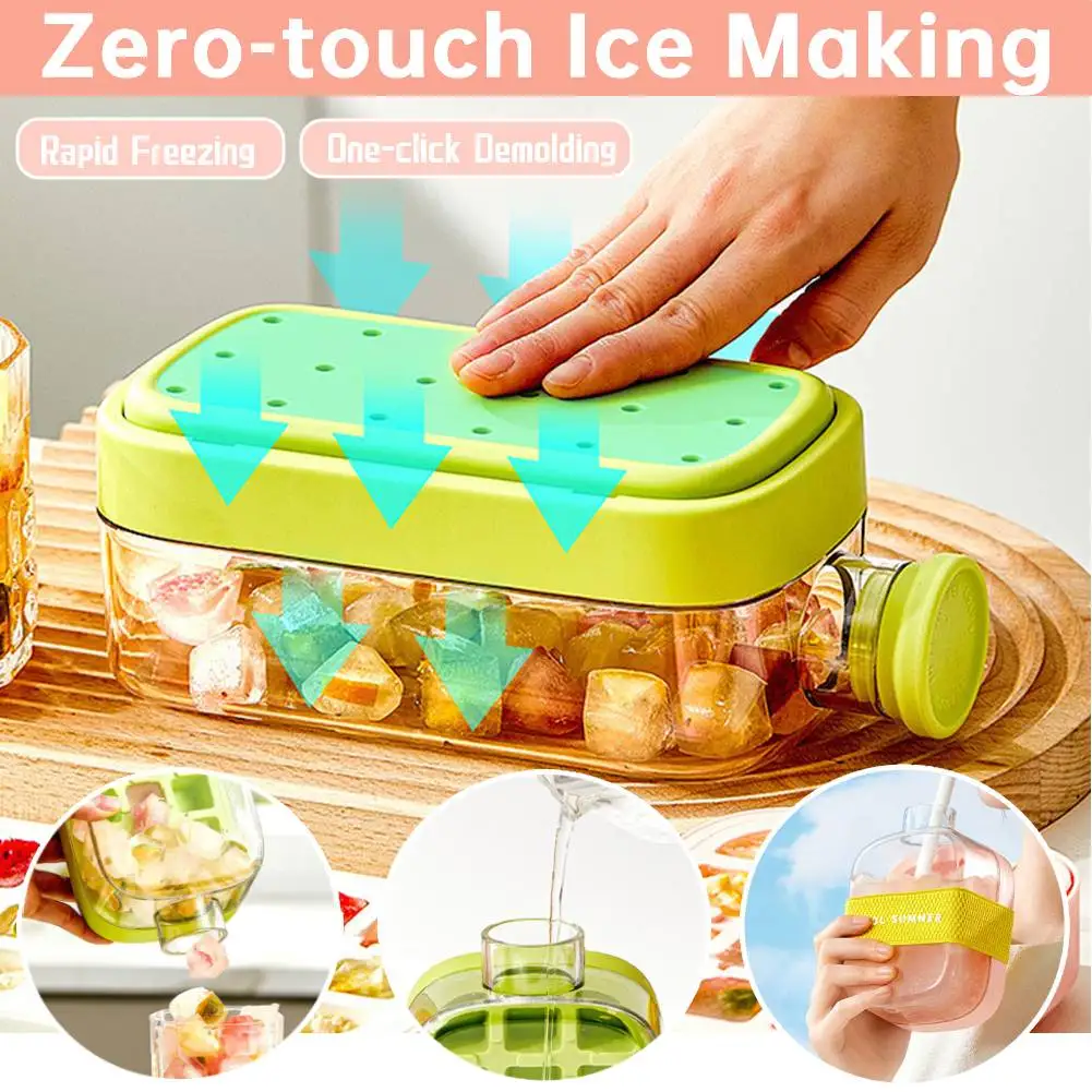 Water Bottle With Silicone Ice Cube Tray With Straw Zero-contact Pressure Ice Cube Mold 500/800ml Kettle Beverage Cup sports water bottle,portable water bottle