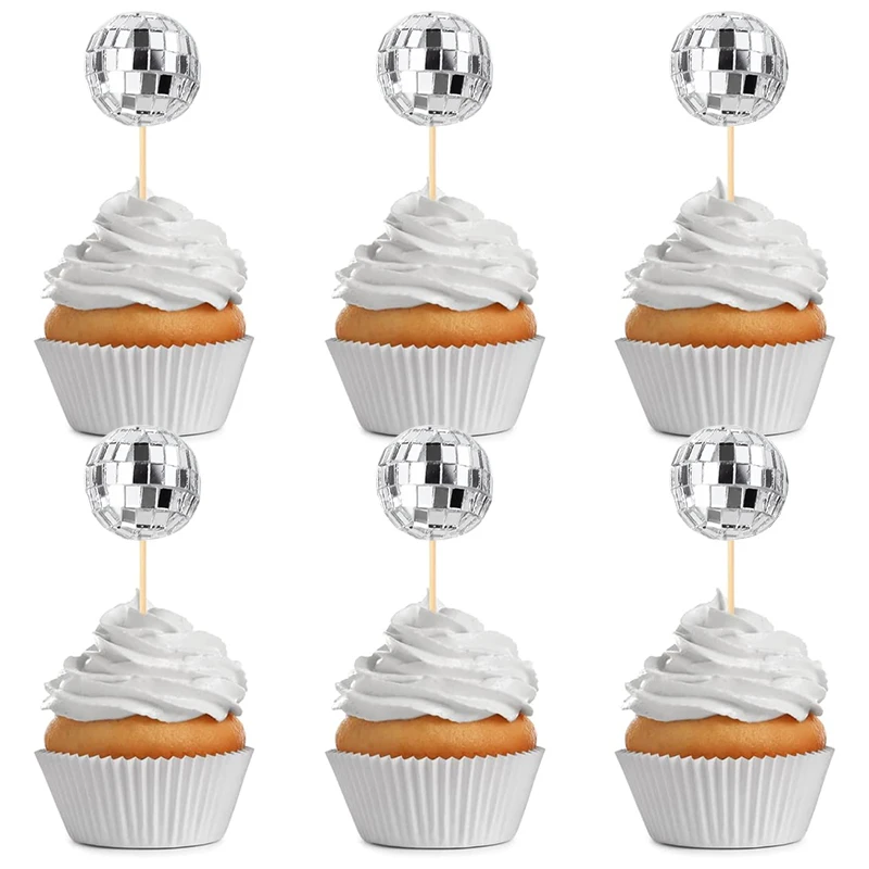 6/12PCS Disco Ball Kuchen Topper Disco Kugeln Kuchen Dekorationen 80er 70er Disco Thema Party Herzstück decor Dessert Zubehör – Detail 5