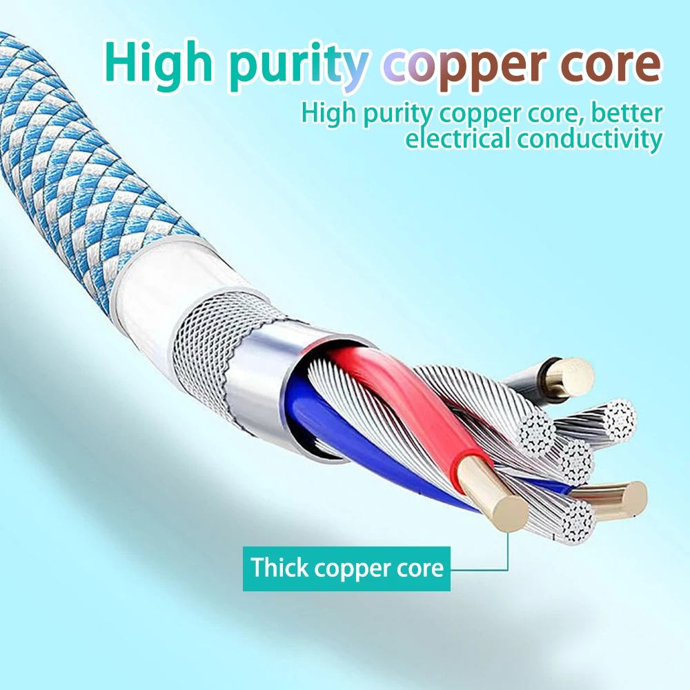 180 Rotatable Fast Charge Cable USB A to Type C Zinc Alloy Braided Cord 3A Data Transfer LED Light for Car Charger Use