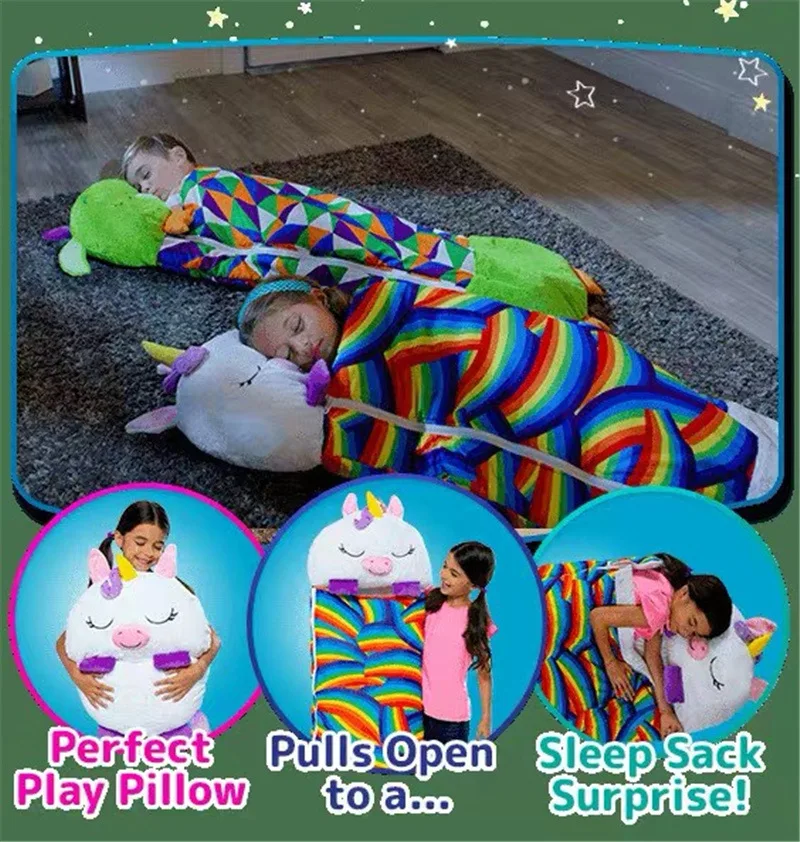 Children's Cartoon Sleep Sack For Birthday Gift Kids Sleeping Bag Plush Doll Pillow Baby Boys Girls Warm Soft Lazy Sleepsacks