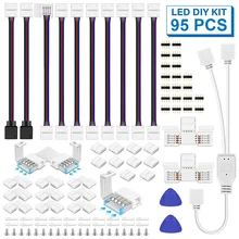 

95Pcs LED Strip Connectors Kit 10mm 4 Pin 5050 LED Light DIY Accessories with 2-Way Splitter Cables Connector Clip Screw Tools